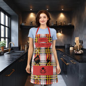 Aangepaste Red Plaid Schort met Black Cooking Uten