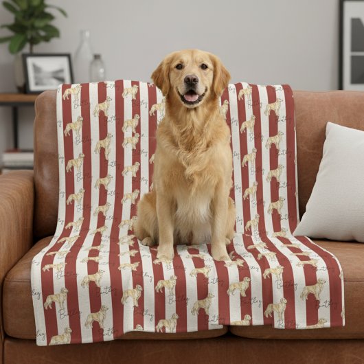 Aangepaste Red Stripe Golden Retriever Pet Name Fleece Deken