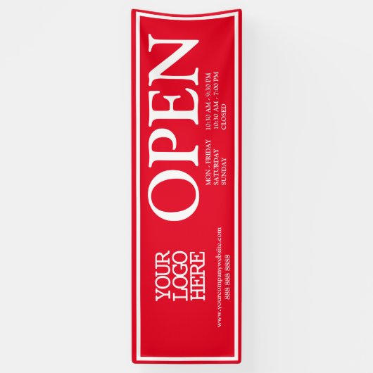 Aangepaste Red White Business Logo Open Uren Spandoek (Verticaal)
