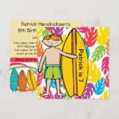 Aangepaste Redhead Boy Surfer Birthday nodigt uit Kaart (Voorkant / Achterkant)