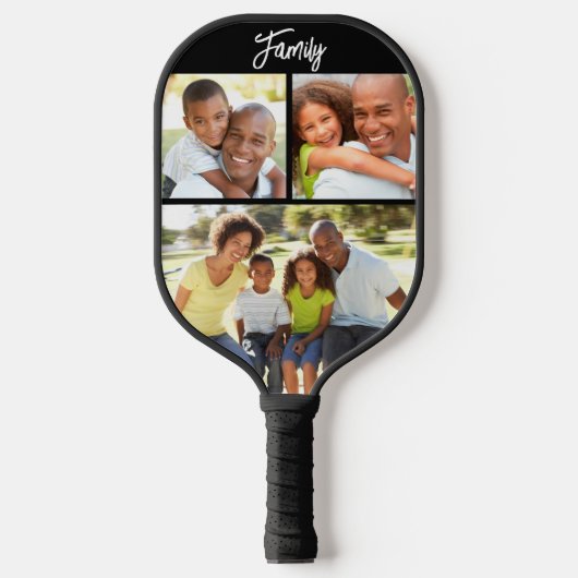 Aangepaste reeks 3 Foto Collage Trendy Black Pickleball Paddle (Voorkant)