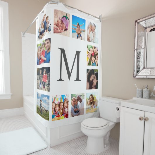 Aangepaste reeks foto's Collage Persoonlijk Wit Douchegordijn (In situ)