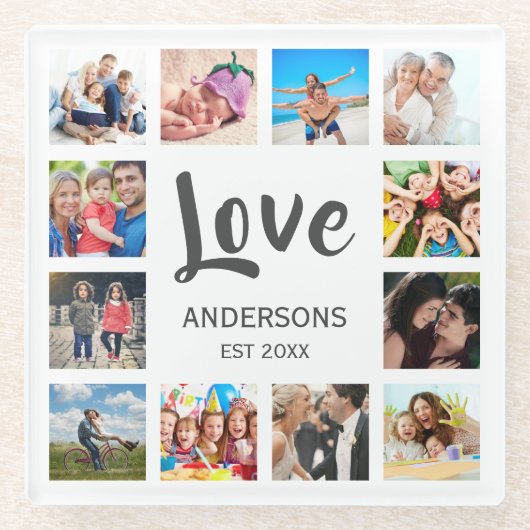 Aangepaste reeks foto's Collage Persoonlijk Wit Glazen Onderzetter (Voorkant)