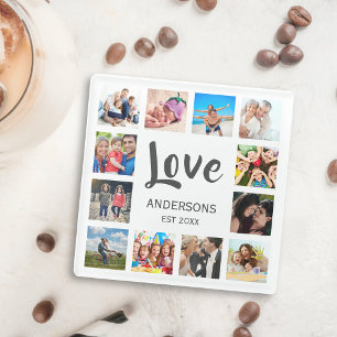 Aangepaste reeks foto's Collage Persoonlijk Wit Glazen Onderzetter