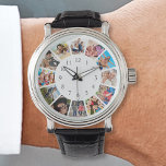 Aangepaste reeks foto's Collage Persoonlijk Wit Horloge<br><div class="desc">Creëer uw eigen gepersonaliseerde 12 foto collage horloge met uw douane afbeeldingen op een eenvoudige moderne witte achtergrond. Voeg uw favoriete foto's, design of kunstwerken toe aan iets echt unieks te creëer. U kunt gemakkelijk meer tekst of afbeeldingen toevoegen, doopvonten en achtergrond aanpassen. Behandel jezelf of maak het perfecte cadeau...</div>