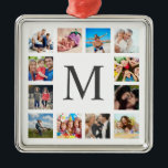 Aangepaste reeks foto's Collage Persoonlijk Wit Metalen Ornament<br><div class="desc">Creëer uw eigen persoonlijke 12 foto-collage,  kerstvakantieversiering met uw aangepaste afbeeldingen op een eenvoudige moderne witte achtergrond. Op het kerstvakantiesiergezicht staat ook je monogram. Voeg uw favoriete foto's,  design of kunstwerken toe aan iets echt unieks te creëer.</div>
