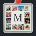 Aangepaste reeks foto's Collage Persoonlijk Wit Metalen Ornament<br><div class="desc">Creëer uw eigen persoonlijke 12 foto-collage,  kerstvakantieversiering met uw aangepaste afbeeldingen op een eenvoudige moderne witte achtergrond. Op het kerstvakantiesiergezicht staat ook je monogram. Voeg uw favoriete foto's,  design of kunstwerken toe aan iets echt unieks te creëer.</div>