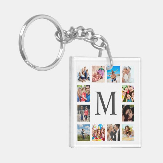 Aangepaste reeks foto's Collage Persoonlijk Wit Sleutelhanger (Voorkant Links)