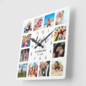 Aangepaste reeks foto's Collage Persoonlijk Wit Vierkante Klok (Hoek)