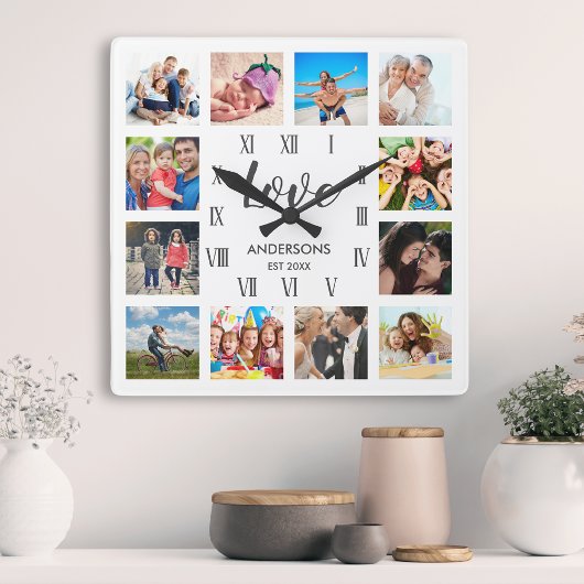 Aangepaste reeks foto's Collage Persoonlijk Wit Vierkante Klok