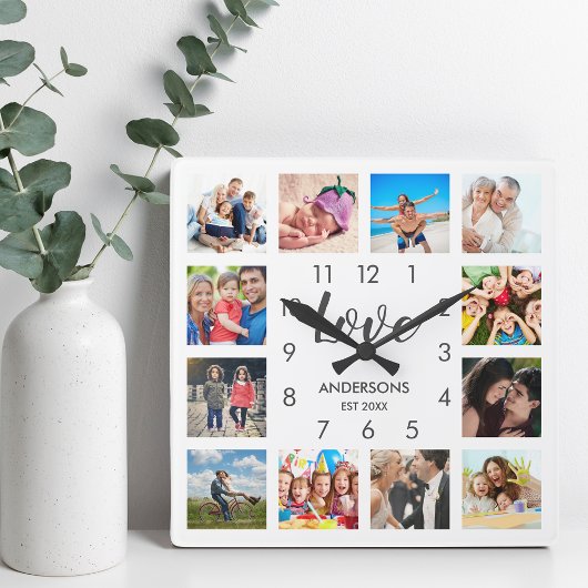 Aangepaste reeks foto's Collage Persoonlijk Wit Vierkante Klok