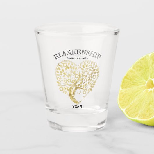Aangepaste reeks reünie Gold Heart Tree Keepomwill Shot Glas (Voorkant)