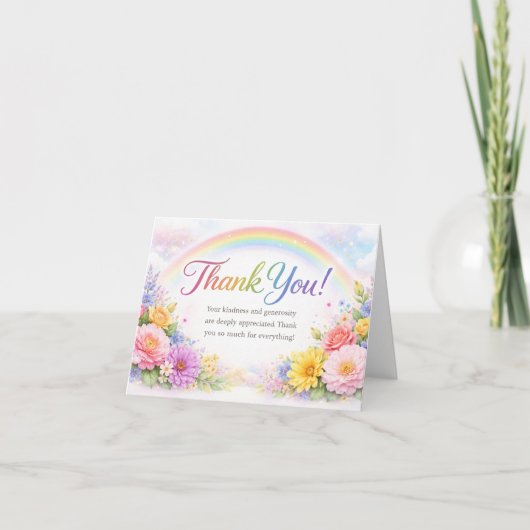 Aangepaste regenboog bloemendankkaart | Elegant Bedankkaart (Voorkant)