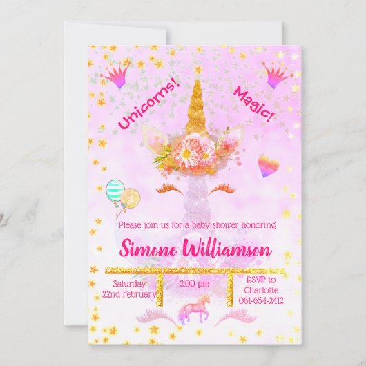 Aangepaste regenboog Glitter Golden Unicorn Kaart (Voorkant)