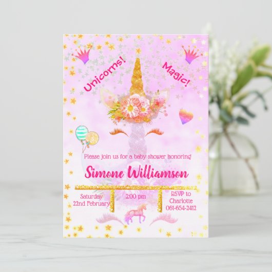 Aangepaste regenboog Glitter Golden Unicorn Kaart (Staand voorkant)