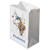 Aangepaste regenboog Unicorn Heart Medium Gift Bag Cadeauzakje (Voorkant Gekanteld)