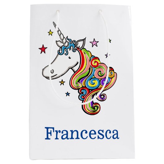 Aangepaste regenboog Unicorn Heart Medium Gift Bag Cadeauzakje (Voorkant)