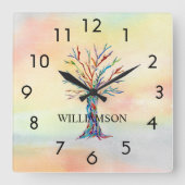 Aangepaste regenboogboom vierkante klok (Voorkant)