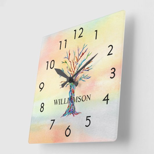 Aangepaste regenboogboom vierkante klok (Hoek)