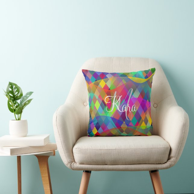 Aangepaste regenboogharlequin met kleurrijke rook kussen (Stoel)
