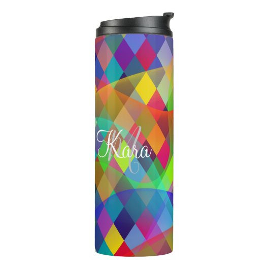 Aangepaste regenboogharlequin met kleurrijke rook thermosbeker (Gedraaid links)