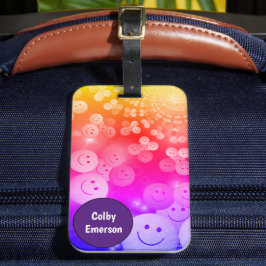 Aangepaste regenboogkleuren Gelukkig glimlachen Pa Bagagelabel