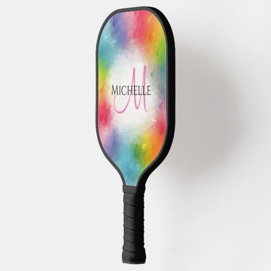 Aangepaste regenboogkleuren Monogram Moderne Sjabl Pickleball Paddle (Links)