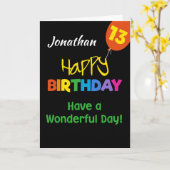 Aangepaste regenboogkleuren op zwarte 13e verjaard kaart (Gele Bloem)