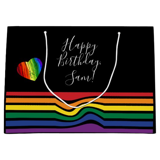 Aangepaste regenboogpride Heart Gift Bag Groot Cadeauzakje (Voorkant)