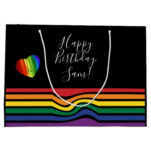 Aangepaste regenboogpride Heart Gift Bag Groot Cadeauzakje (Achterkant)