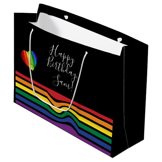 Aangepaste regenboogpride Heart Gift Bag Groot Cadeauzakje (Voorkant Gekanteld)
