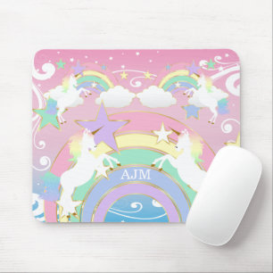 Aangepaste regenboogroze Unicorn Muismat