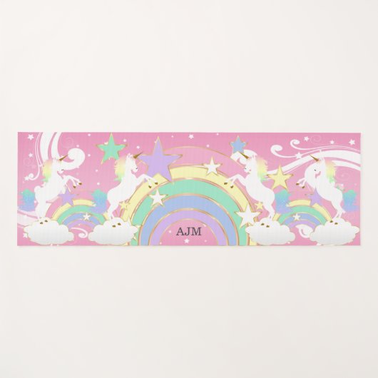 Aangepaste regenboogroze Unicorn Yogamat (Voorkant (horizontaal))