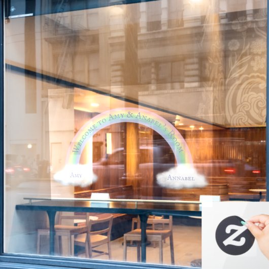 Aangepaste regenboogstraal en vloeiende witte wolk raamsticker (Cafe Raam)
