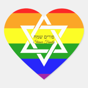 Aangepaste regenboogvlag Hebreeuws Happy Purim Hart Sticker