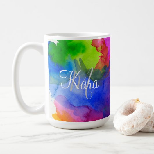 Aangepaste regenboogWaterverf Koffiemok (Met donut)