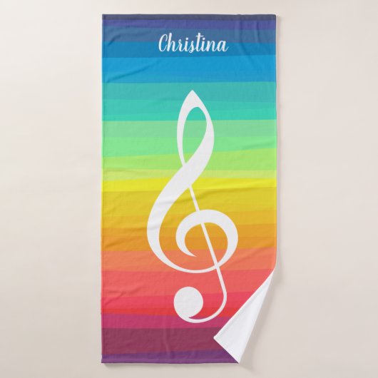 Aangepaste regenboogWaterverf Treble Clef Bad Handdoek (Badhanddoek)