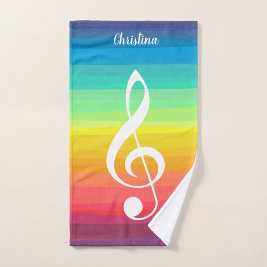 Aangepaste regenboogWaterverf Treble Clef Bad Handdoek (Handdoek)