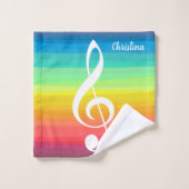 Aangepaste regenboogWaterverf Treble Clef Bad Handdoek (Wasdoekje)
