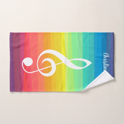 Aangepaste regenboogWaterverf Treble Clef Bad Handdoek (Handdoek)