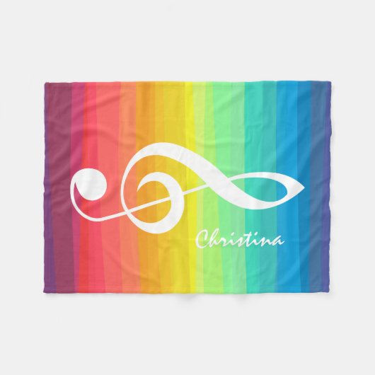 Aangepaste regenboogWaterverf Treble Clef Fleece Deken (Voorkant (Horizontaal))