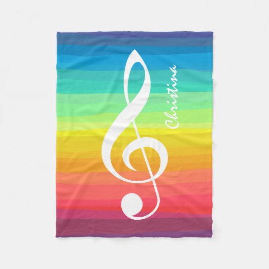Aangepaste regenboogWaterverf Treble Clef Fleece Deken (Voorkant)