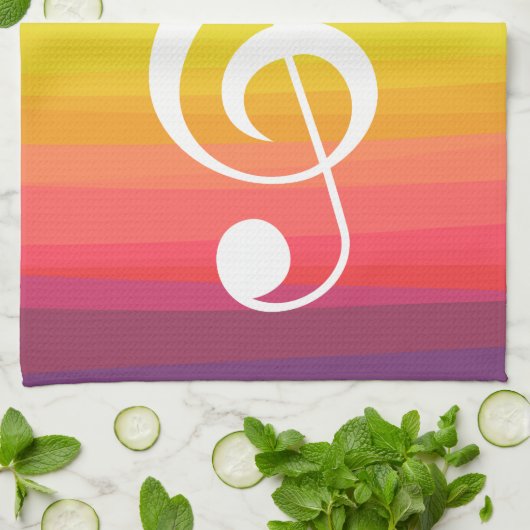 Aangepaste regenboogWaterverf Treble Clef Theedoek (Gevouwen)