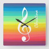 Aangepaste regenboogWaterverf Treble Clef Vierkante Klok (Voorkant)