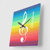 Aangepaste regenboogWaterverf Treble Clef Vierkante Klok (Hoek)