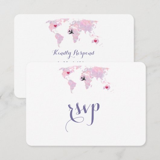 Aangepaste Reis Huwelijk Waterverf Wereldkaart RSV RSVP Kaartje (Voorkant / Achterkant)