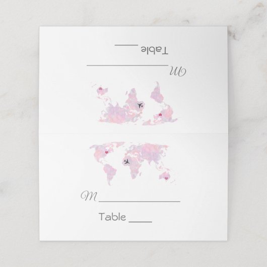 Aangepaste Reis Watercolor Wereldkaart Trouwen Plaatskaartje (Buitenkant ongevouwen)