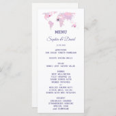 Aangepaste Reis Watercolor Wereldkaart Trouwmenu Menu (Voorkant / Achterkant)