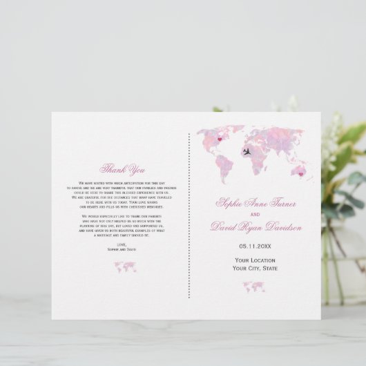 Aangepaste Reis Waterverf Wereldkaart Trouwprogram (Staand voorkant)