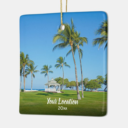 Aangepaste reisfoto, jaar 2-zijdig, moderne kerstm keramisch ornament (Links)